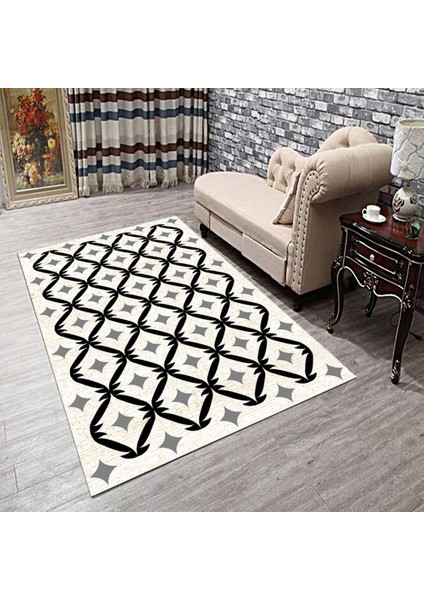 Kaymaz Taban Yıkanabilir Geometrik Yıldız Desenli Dijital Baskılı Halı RSP157