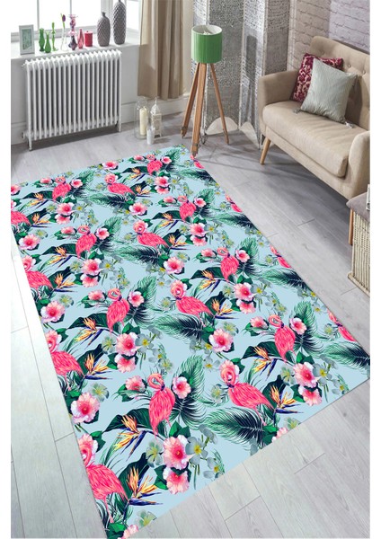 Kaymaz Taban Yıkanabilir Modern Tropikal Desenli Dijital Baskılı Halı RSP1593
