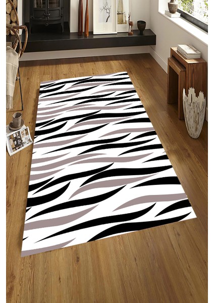 Kaymaz Taban Yıkanabilir İki Renkli Zebra Tasarımlı Dijital Baskılı Halı RSP1617