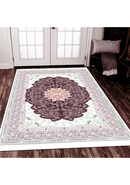 Kaymaz Taban Yıkanabilir Klasik Dantel Desenli Dijital Baskılı Halı