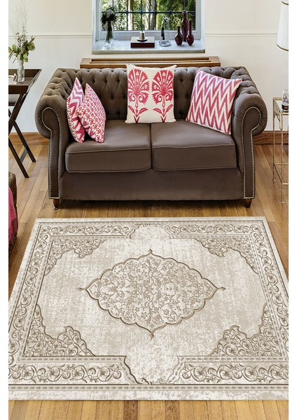 Kaymaz Taban Yıkanabilir Çiçek Çerçeve Motif Desenli Dijital Baskılı Halı