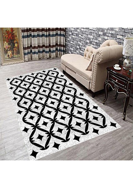 Kaymaz Taban Yıkanabilir Geometrik Modern Desenli Dijital Baskılı Halı