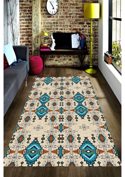 Kaymaz Taban Yıkanabilir Etching Kilim Desenli Dijital Baskılı Halı