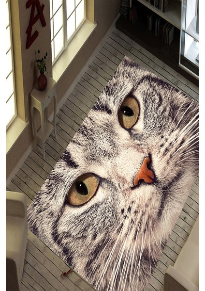 Kaymaz Taban Yıkanabilir Kedi Silüeti Tasarımlı Dijital Baskılı Halı