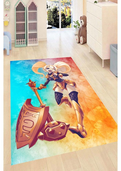 Kaymaz Taban Yıkanabilir Sulu Boya Efektli Karakter Dijital Baskılı Halı