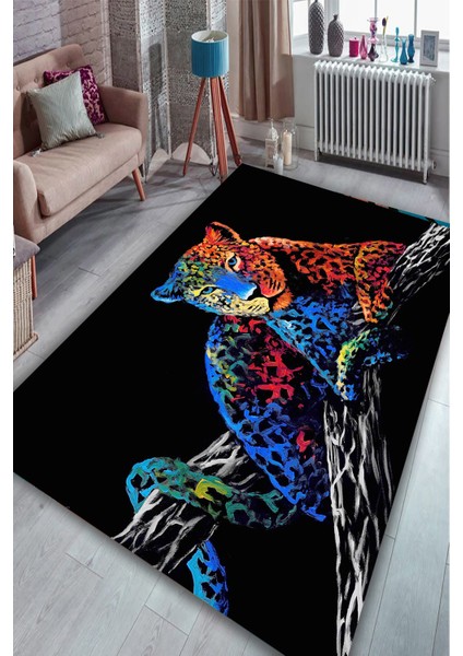 Kaymaz Taban Yıkanabilir Pastel Renkler Leopar Dijital Baskılı Halı