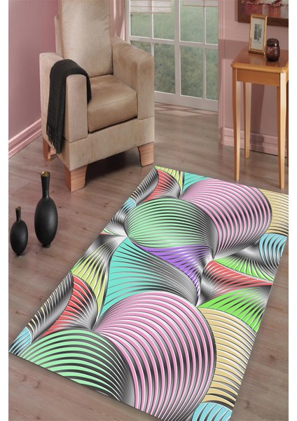 Kaymaz Taban Yıkanabilir 3D Geometrik Renk Buluşması Dijital Baskılı Halı