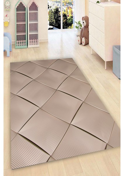 Kaymaz Taban Yıkanabilir 3D Baklava Desenli Dijital Baskılı Halı