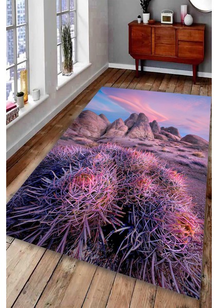 Kaymaz Taban Yıkanabilir Doğa İllustrasyonu Dijital Baskılı Halı