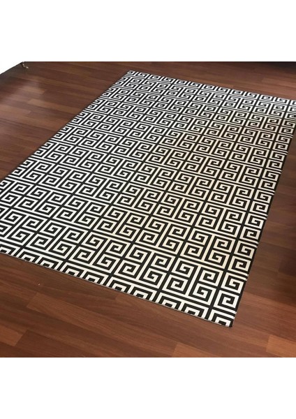 Kaymaz Taban Yıkanabilir Simetrik Labirent Desenli Dijital Baskılı Halı