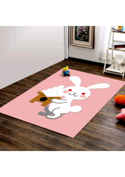Kaymaz Taban Yıkanabilir Tavşan Desenli Dijital Baskılı Halı