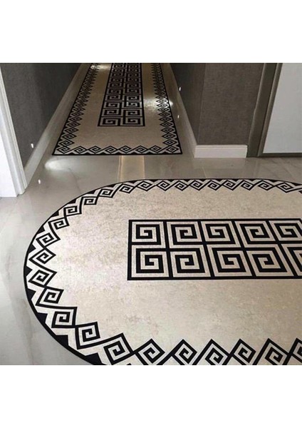Kaymaz Taban Yıkanabilir Oval Geometrik Desenli Dijital Baskılı Halı