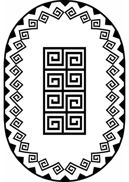 Kaymaz Taban Yıkanabilir Oval Geometrik Desenli Dijital Baskılı Halı