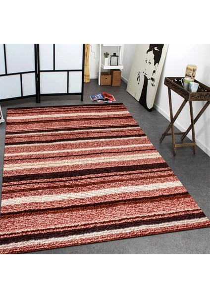 Kaymaz Taban Yıkanabilir Renkli Paralel Kilim Desenli Dijital Baskılı Halı