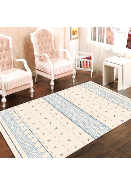 Kaymaz Taban Yıkanabilir Geometrik Modern Çarpı Desenli Dijital Baskılı Halı