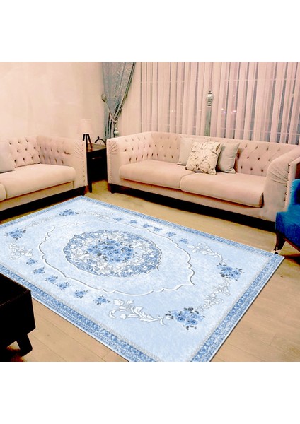 Kaymaz Taban Yıkanabilir Osmanlı Motifli Gül Desenli Dijital Baskılı Halı