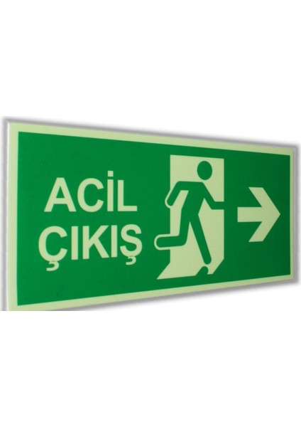 Pvc Fosforlu Sticker ACİL ÇIKIŞ SAĞ 11,5 x 25 cm