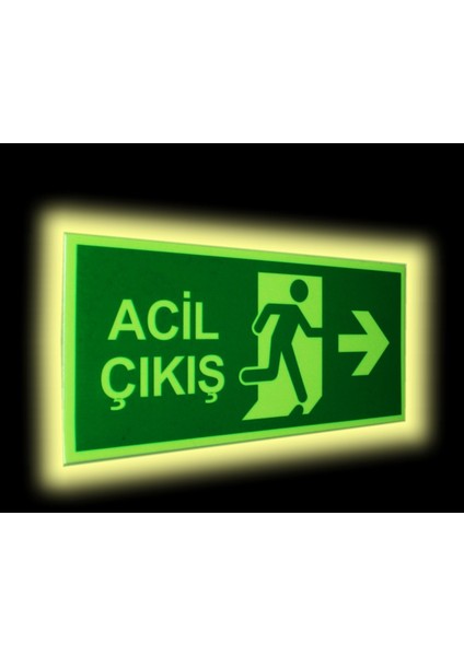 Pvc Fosforlu Sticker ACİL ÇIKIŞ SAĞ 11,5 x 25 cm