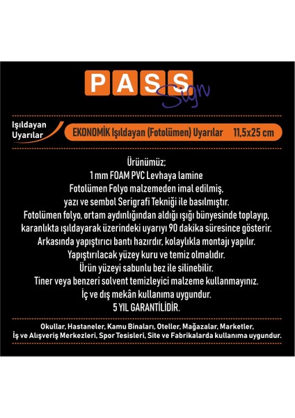 Pvc Fosforlu Sticker YANGIN TÜPÜ 11,5 x 25 cm