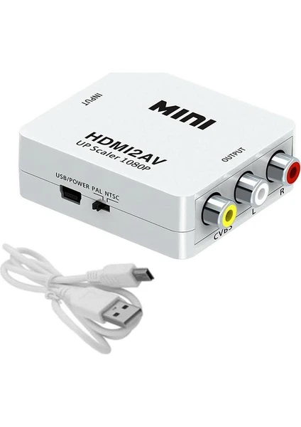 HDMI To Av Mini Switch Full Hd HDMI Rca Composit Görüntü Çevirici Dönüştürücü - Beyaz