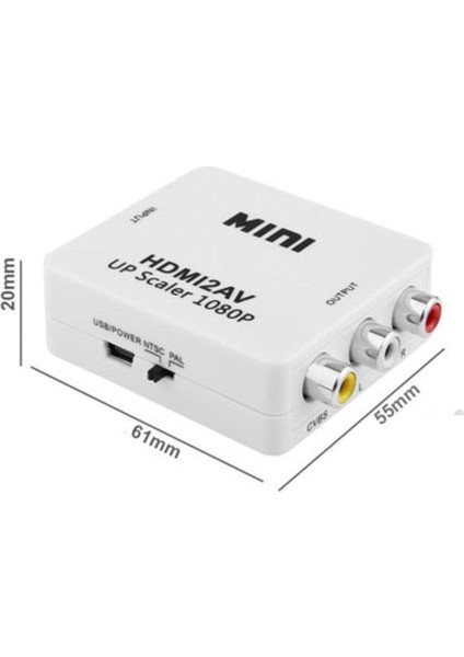 HDMI To Av Mini Switch Full Hd HDMI Rca Composit Görüntü Çevirici Dönüştürücü - Beyaz