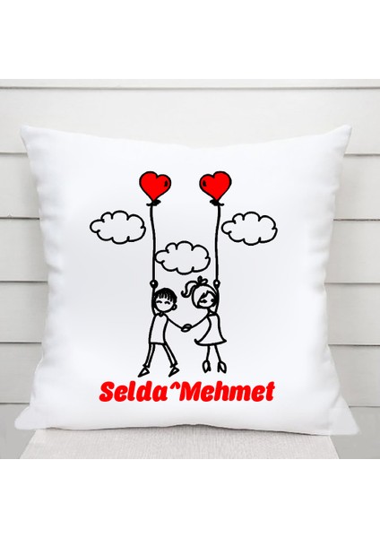 Elele Tutuşan Sevgili Çizimli Yastık