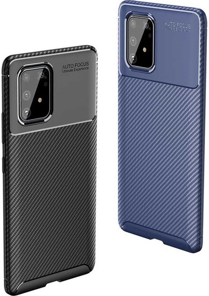 Coverzone Samsung Galaxy A81 Kılıf Karbon Delüx Tpu Silikon Dlx Siyah + Nano Glass