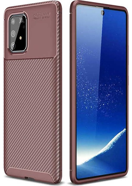 Coverzone Samsung Galaxy A81 Kılıf Karbon Delüx Tpu Silikon Dlx Kahverengi + Nano Glass