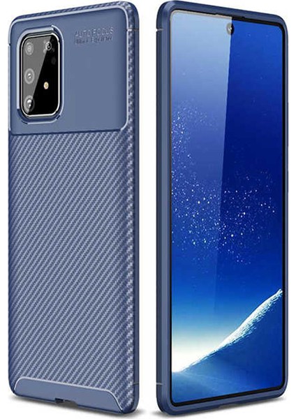 Coverzone Samsung Galaxy A91 Kılıf Karbon Delüx Tpu Silikon Dlx Lacivert + Nano Glass