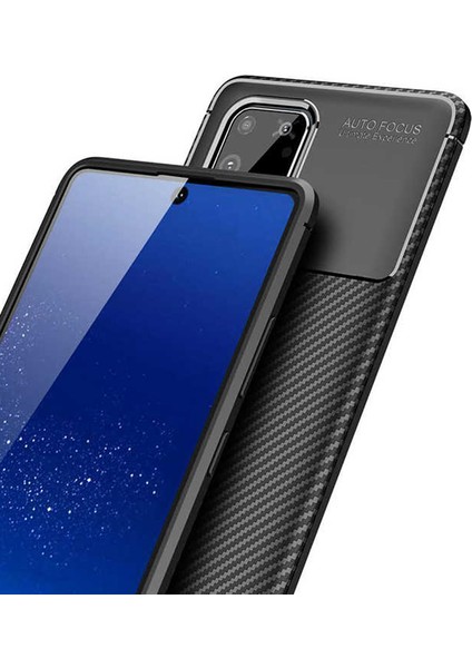 Coverzone Samsung Galaxy A91 Kılıf Karbon Delüx Tpu Silikon Dlx Kahverengi + Nano Glass