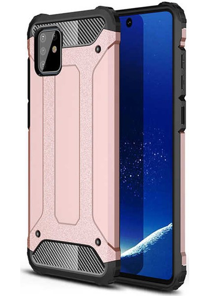 Coverzone Samsung Galaxy A91 Kılıf Shockproof Silikon Zırh Rose Gold + Nano Glass