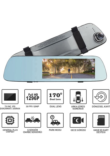 J7 7" IPS Dokunmatik Ekran Dual Lens Full HD Araç Kamerası fiyatları