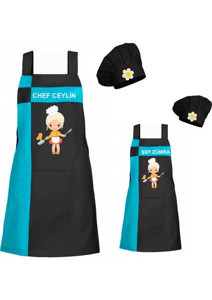 Kişiye Özel Nakışlı Anne Kız Önlük Takım Analı Kızlı Mutfak Önlüğü Chef Şef Önlük Kombinleri