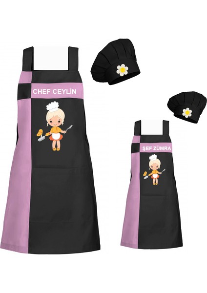 Kişiye Özel Nakışlı Anne Kız Önlük Takım Analı Kızlı Mutfak Önlüğü Chef Şef Önlük Kombinleri