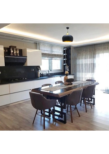 Çember Siyah Metal Avize Salon Masaüstü Mutfak Cafe Ofis Tekli Avizeler Lamba Aydınlatma
