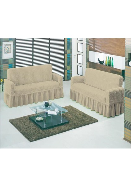 Koltuk Örtüsü Bürümcük Pamuklu 3+3 A.bej