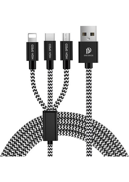 DUX DUCIS 3in1 USB Type-C-iPhone Uyumlu Ve Micro USB Kablo Şarj AL-30711