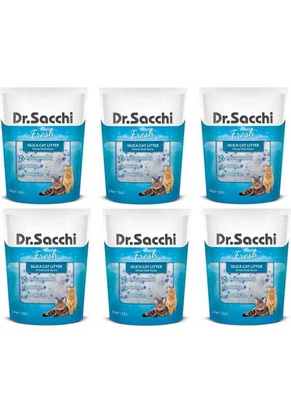 Dr. Sacchi Silica 1,4 kg - 3,2 l x 6 Adet Kristal Kedi Kumu