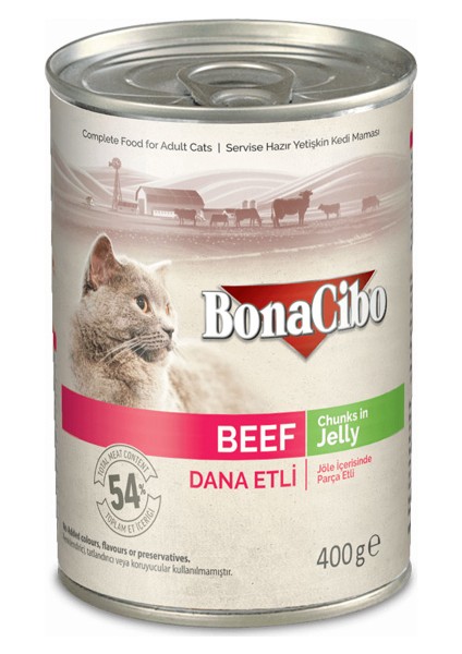 Bonacibo Jöleli Dana Etli Yaş Kedi Maması 400 gr x 12 Adet