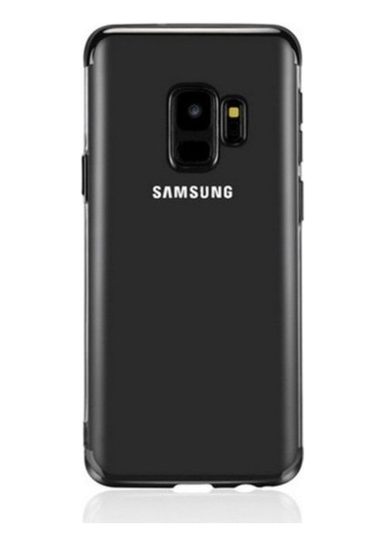 Tekno Grup Samsung Galaxy A6 Plus 2018 Kılıf Dört Köşe Renkli Şeffaf Lazer Silikon - Siyah + Cam Ekran Koruyucu