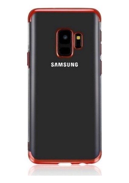 Tekno Grup Samsung Galaxy A6 Plus 2018 Kılıf Dört Köşe Renkli Şeffaf Lazer Silikon - Kırmızı + Cam Ekran Koruyucu