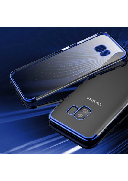 Tekno Grup Samsung Galaxy A8 Plus 2018 Kılıf Dört Köşe Renkli Şeffaf Lazer Silikon - Gold + Tam Kaplayan 5D Cam Ekran Koruyucu