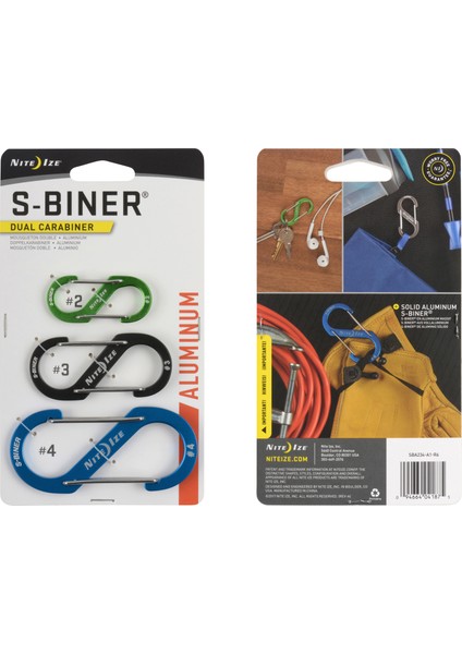 Nite Ize S-Biner Alüminyum Karabiner 3'lü Paket - Çok Renkli