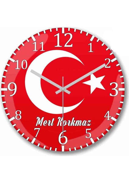 Kişiye Özel Bombeli Gerçek Cam Türk Bayrağı Duvar Saati