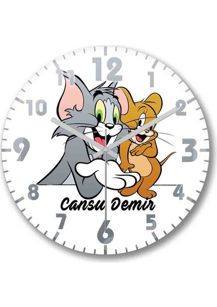 Kişiye Özel Bombeli Gerçek Cam Çocuk Odası Tom Ve Jerry Duvar Saati