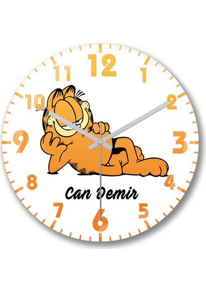 Kişiye Özel Bombeli Gerçek Cam Çocuk Odası Garfield Duvar Saati