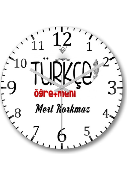 Kişiye Özel Bombeli Gerçek Cam Türkçe Öğretmeni Duvar Saati