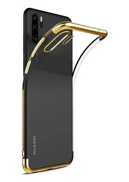 Tekno Grup Huawei P30 Pro Kılıf Dört Köşe Renkli Şeffaf Lazer Silikon - Gold