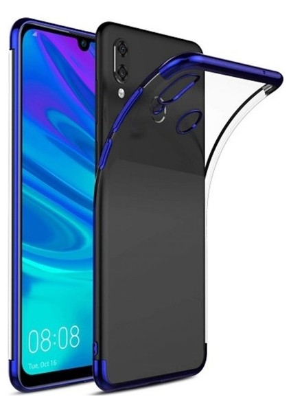 Tekno Grup Samsung Galaxy M30 Kılıf Dört Köşe Renkli Şeffaf Lazer Silikon - Mavi + Cam Ekran Koruyucu