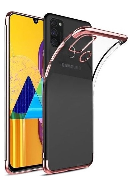 Tekno Grup Samsung Galaxy M30s Kılıf Dört Köşe Renkli Şeffaf Lazer Silikon - Rose + Cam Ekran Koruyucu